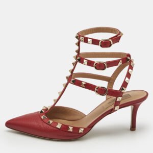 Valentino Red Leather Rockstud Caged Pumps Size 37.5