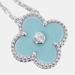 Van Cleef & Arpels Vintage Alhambra Limited Edition 18K White Gold Diamond Sèvres Porcelain Necklace