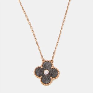 Van Cleef & Arpels Vintage Alhambra 2023 Holiday Limited Obsidian Diamond 18k Rose Gold Necklace