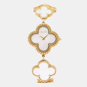 Van Cleef & Arpels White 18K Yellow Gold Alhambra VCARO40T00 Women's Wristwatch 26mm