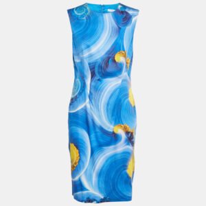 Versace Collection Blue Abstract Print Cotton Sleeveless Short Dress L
