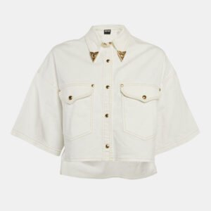 Versace Jeans Couture  White Denim Embellished Collar Crop Jacket M