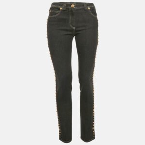 Versace Navy Blue Studded Denim Medusa Button Detail Jeans M Waist 28"