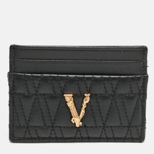 Versace Black Quilted Leather Virtus Card Holder