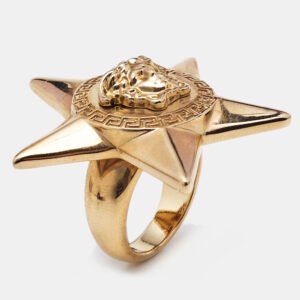 Versace Medusa Star Rose Gold Tone Metal Ring Size 53