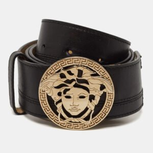 Versace Black Leather Medusa Head Buckle Belt 85CM