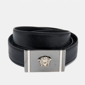 Versace Black Leather Icon Medusa Belt 90CM