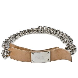 Versace Beige Patent Leather and Chain Logo Plaque Belt 85CM