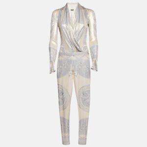 Versace Gold Printed Jersey Bodysuit and Leggings Set XS
