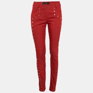 Versace Red Denim Medusa Stud Detail Jeans S Waist 28"