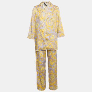 Versace Purple/Yellow Barocco Baroque Print Silk Shirt and Pants Set XS