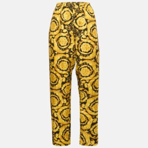 Versace Yellow Silk Greca Border Barocco Pyjama Pants M
