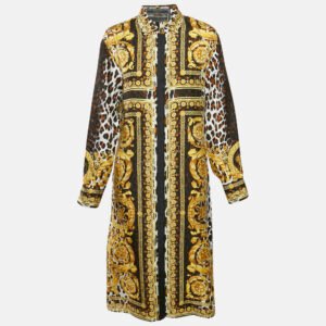 Versace Tribute Black Silk Wild Baroque SS 1992 Shirt Dress M