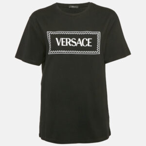Versace Black Logo Embroidery Cotton Crew Neck T-Shirt M