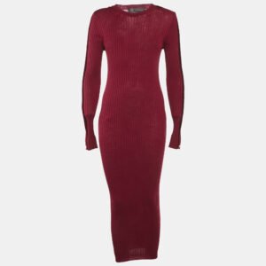 Versace Burgundy Wool Knit Button Detail Maxi Dress M