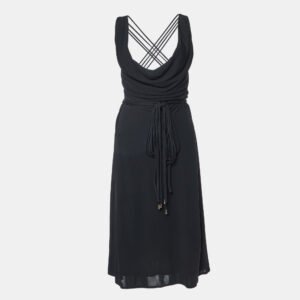 Versace Black Crepe Lace Up Back Sleeveless Dress L