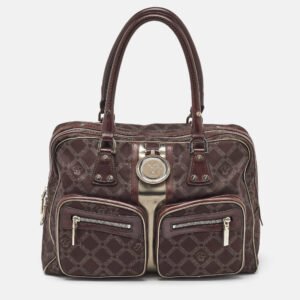 Versace Brown Signature Canvas and Leather Double Pocket Satchel