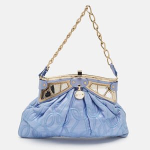 Versace Metallic Light Blue Leather Mirror Frame Chain Shoulder Bag