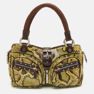 Versace Green Leather and Python Multiple Pocket Satchel