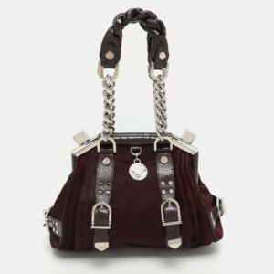 Versace Burgundy Calf Hair and Patent Leather Madonna Satchel