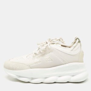 Versace White Suede and Leather Chain Reaction Sneakers Size 39