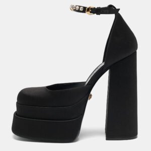 Versace Black Satin Medusa Aevitas Double Platform Pumps Size 40