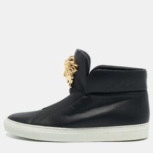 Versace Black Leather Medusa High Top Sneakers Size 40