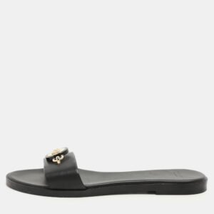 Versace Black Leather Medusa Flat Slides Size 37