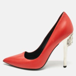 versace red leather medusa heel pointed toe pumps size 38
