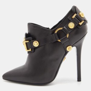 Versace Black Leather Medusa Ankle Length Booties Size 35
