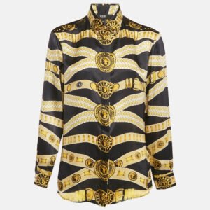 Versus Versace Black/Yellow Baroque Print Satin Silk Shirt M