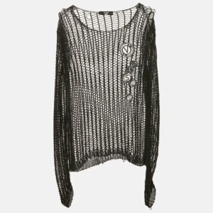 Versus Versace Black Crochet Knit Sheer Top M