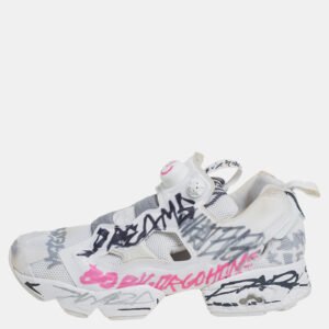Vetements x Reebok White Doodle Print Fabric And Mesh Instapump Fury Low Top Sneakers Size 39