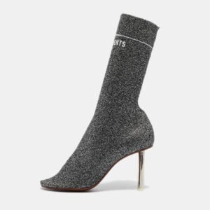 Vetements Silver Lurex Fabric Sock Ankle Boots Size 39