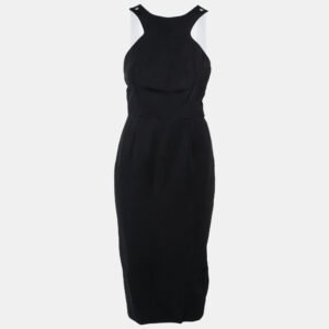 Victoria Beckham Black Crepe Contrast Strap Detail Sleeveless Dress L