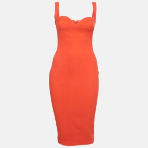 Victoria Beckham Red Crepe Sweetheart Neck Sleeveless Midi Dress S