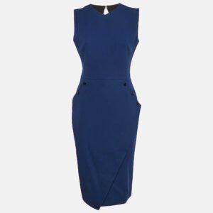 Victoria Beckham Blue Wool Sleeveless Midi Dress M