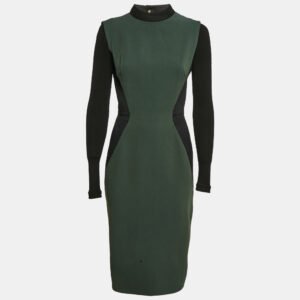 Victoria Beckham Green/Black Wool Blend Paneled Detail Bodycon Dress M