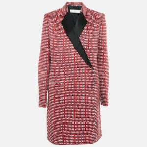 Victoria Beckham Red/Multicolor Basket Weave Linen Blend Coat M