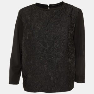 Weekend Max Mara Black Floral Jacquard and Jersey Sweatshirt L