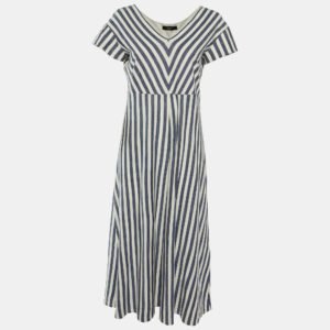 Weekend Max Mara Blue/White Striped Jersey Midi Dress L