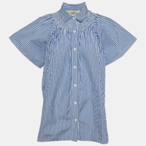Weekend Max Mara Blue Striped Cotton Button Up Blouse M