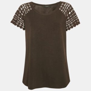 Weekend Max Mara Brown Jersey and Lace Trim Sleeve Top M