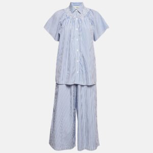 Weekend Max Mara Blue Stripe Cotton Capri Pants and Blouse Set S