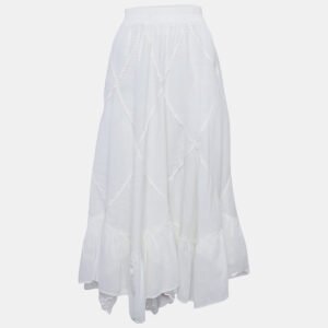 Weekend Max Mara White Linen Lace Trimmed Long Skirt M