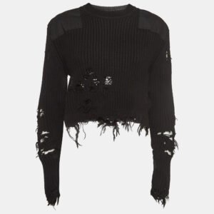 Yeezy Season 3 Black Destroyed Military Rib Wool Cropped Sweater S
