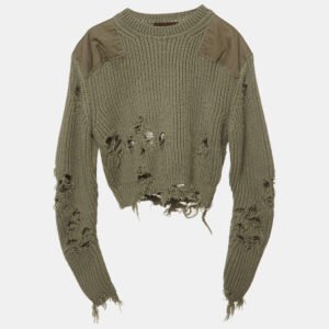 Yeezy Season 3 Green Destroyed Military Rib Wool Cropped Sweater S