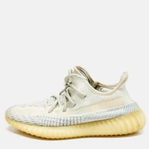 Yeezy x Adidas Blue/White Knit Fabric Boost 350 V2 Cloud White Non-Reflective Sneakers 39 1/3