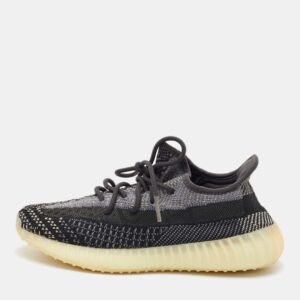 Yeezy x Adidas Black/Grey Knit Fabric Boost 350 V2 Carbon Sneakers Size 42