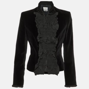 Yves Saint Laurent Black Velvet Ruffled Jacket S